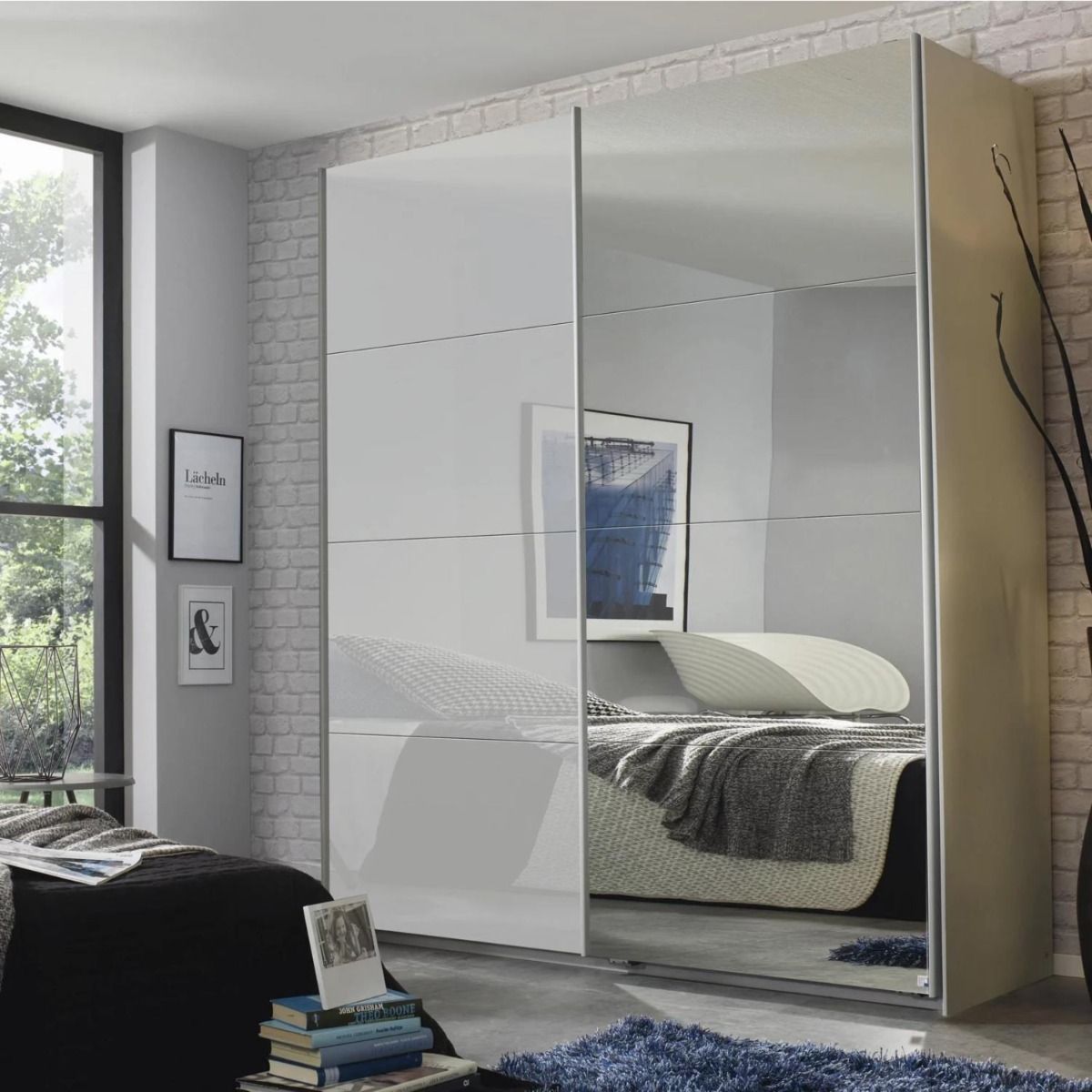 Oakwood Rauch Luma 181cm 2 Door Sliding Wardrobe with 1 Glass Door and 1 Mirror Door