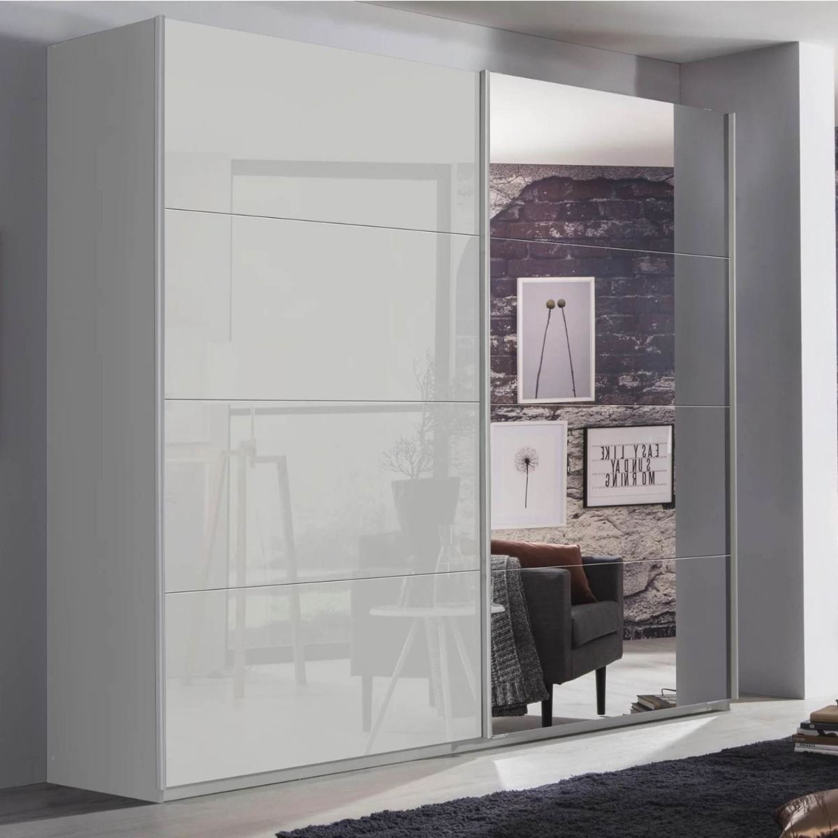 Oakwood Rauch Luma 226cm 2 Door Sliding Wardrobe with 1 Glass Door and 1 Mirror Door