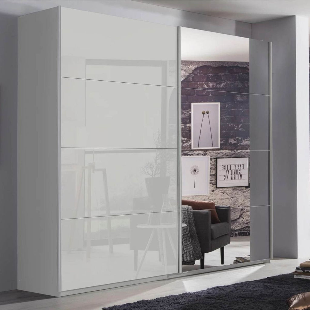 Oakwood Rauch Luma 271cm 2 Door Sliding Wardrobe with 1 Glass Door and 1 Mirror Door