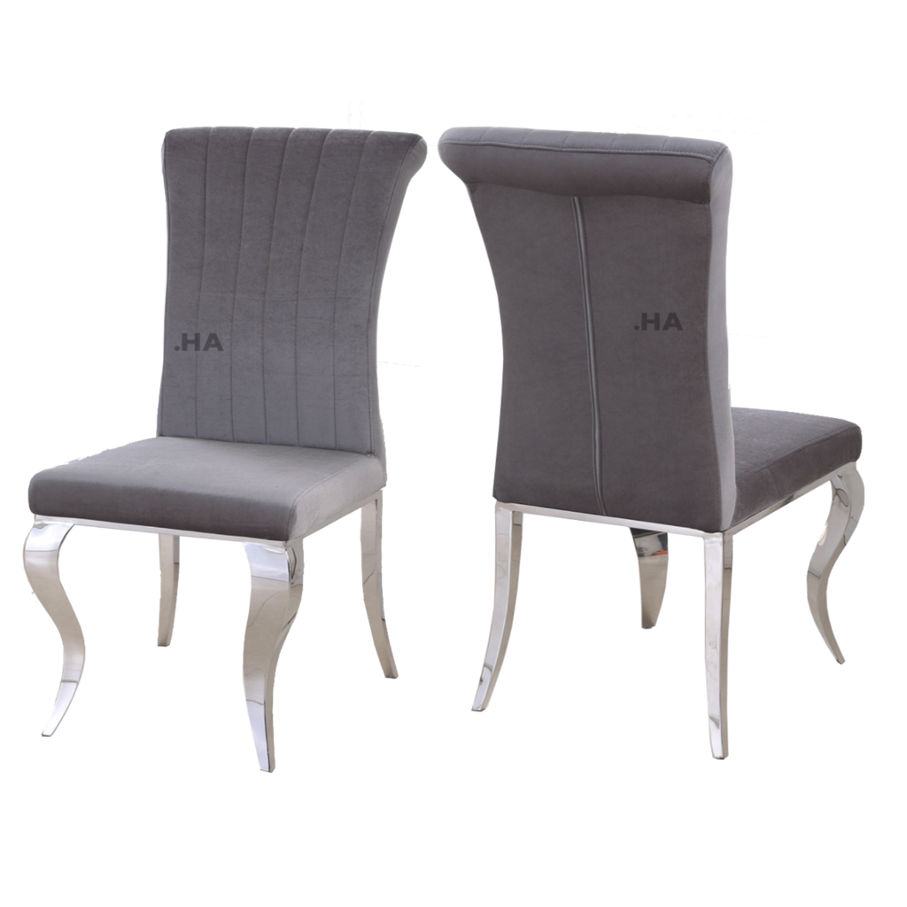 Oakwood Liyana Grey Dining Chairs Chrome Carved Legs