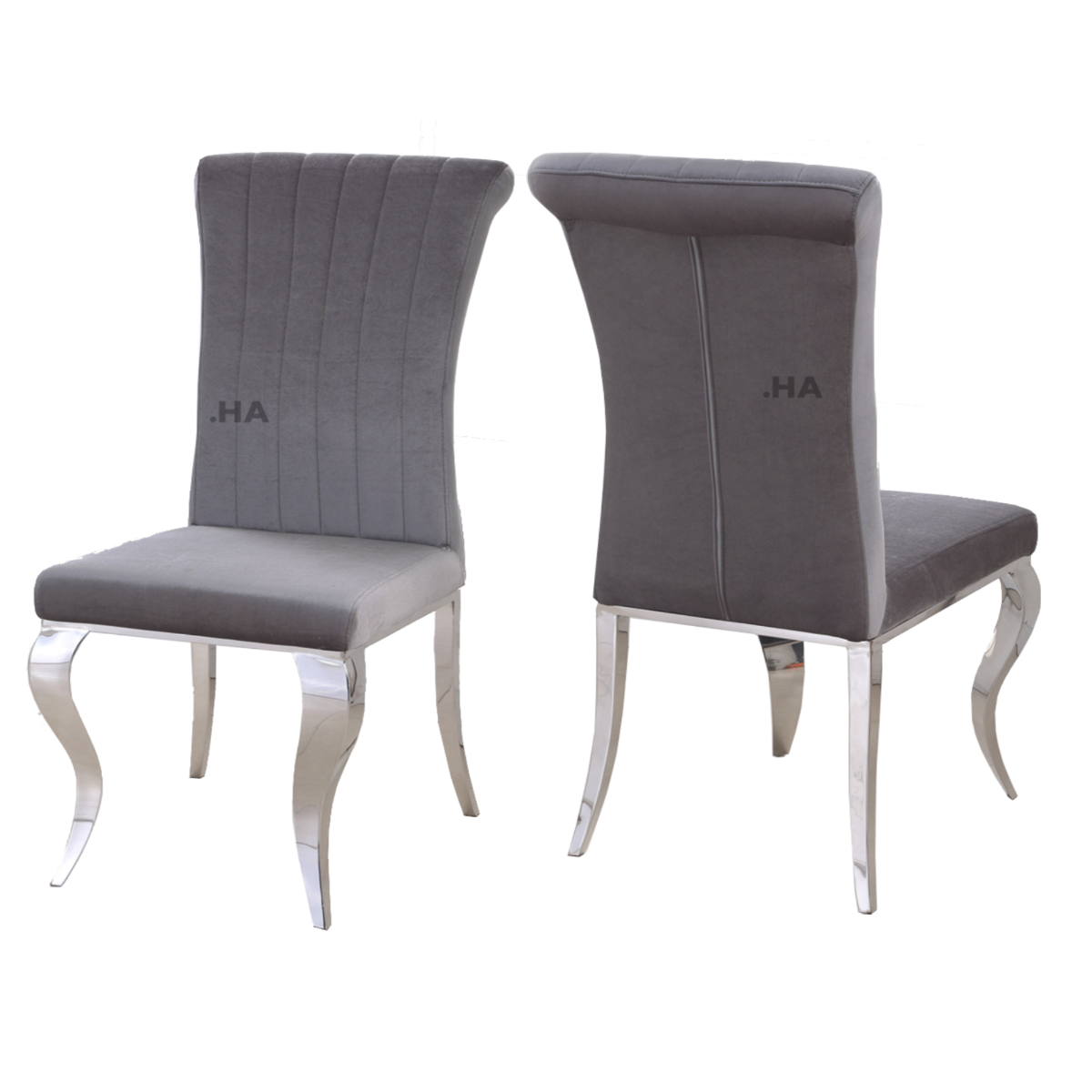 Oakwood Liyana Grey Dining Chairs Chrome Carved Legs