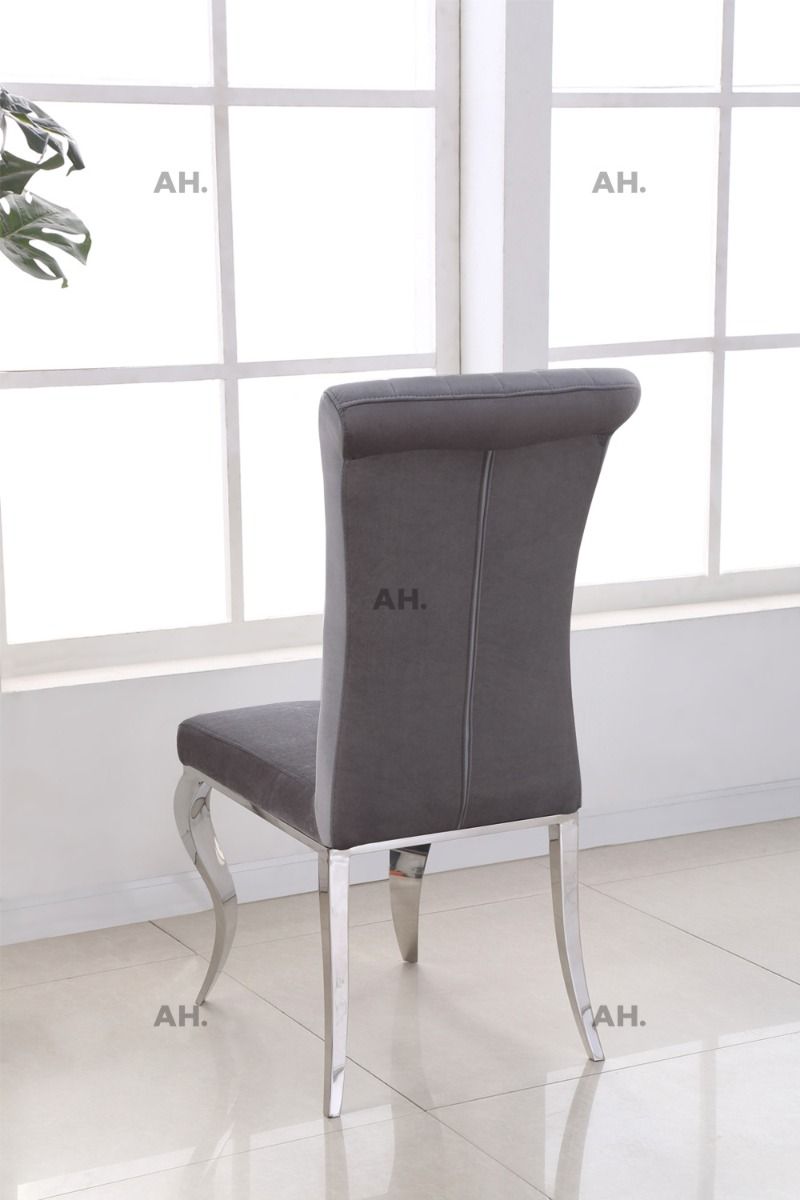 Oakwood Liyana Grey Dining Chairs Chrome Carved Legs