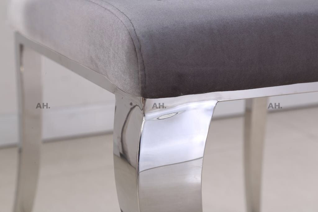 Oakwood Liyana Grey Dining Chairs Chrome Carved Legs