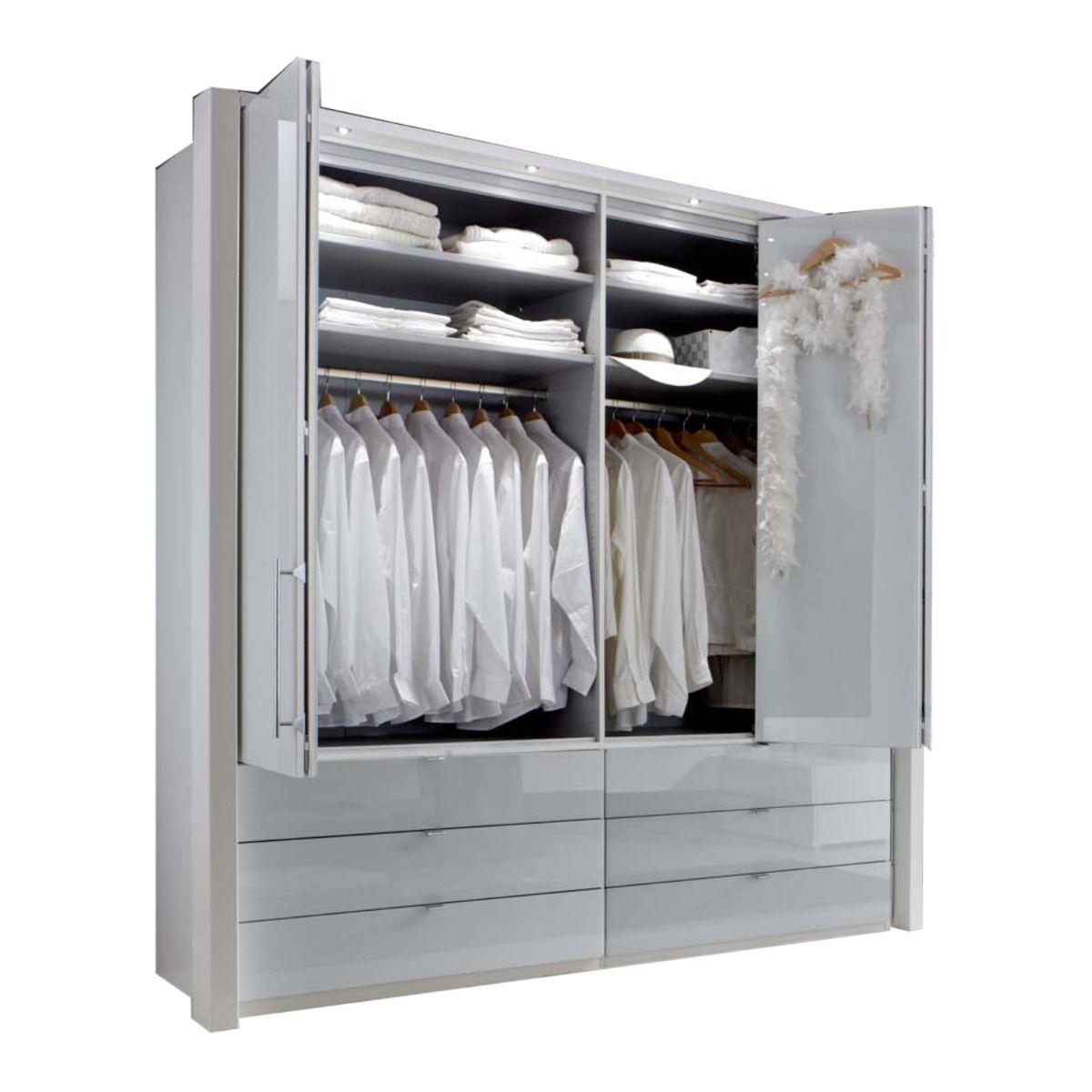 Oakwood Wiemann Loft Magnolia Glass Front 200CM Bi-Folding Doors Wardrobe With Drawers