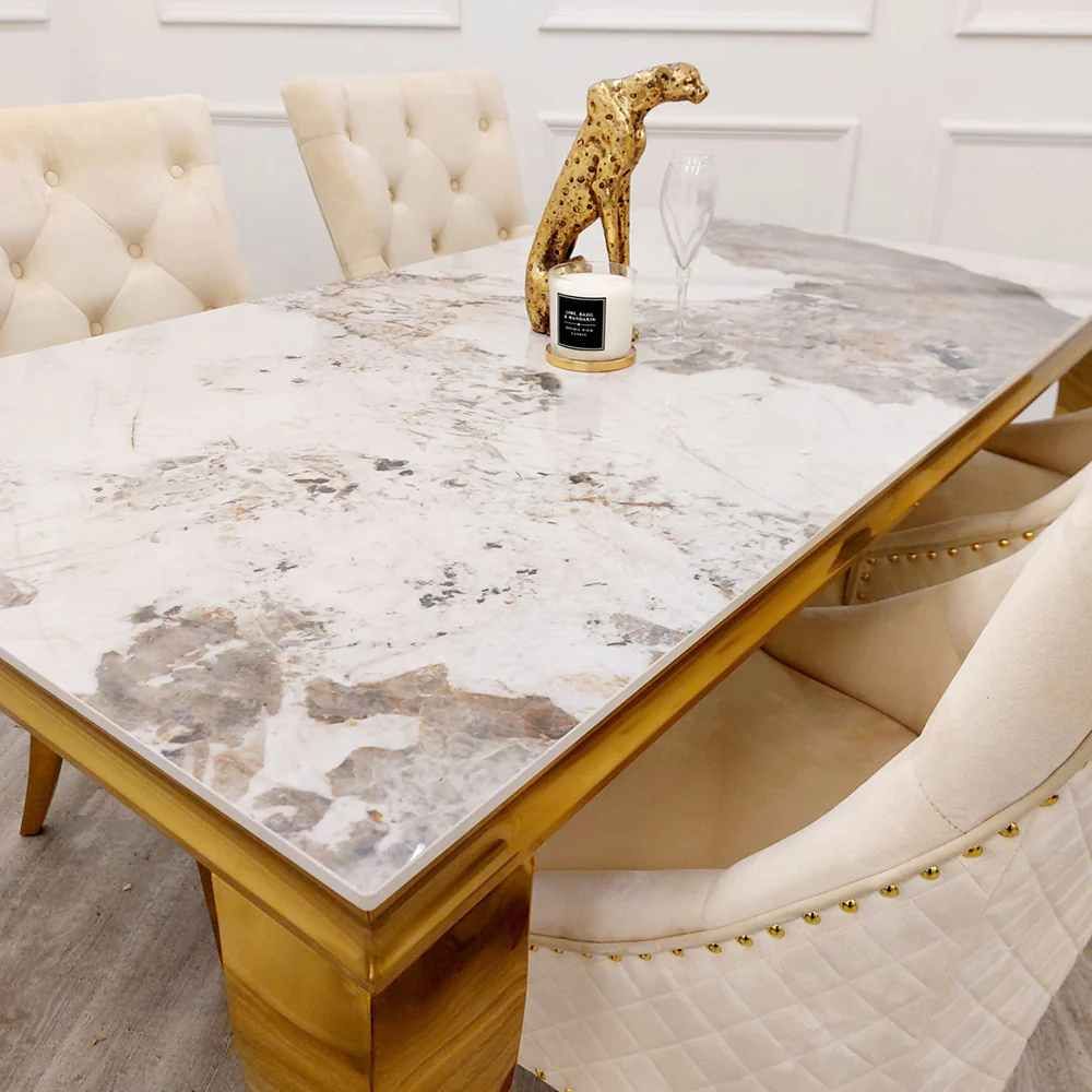 Oakwood Louis Gold Pandora Marble Dining Table Set
