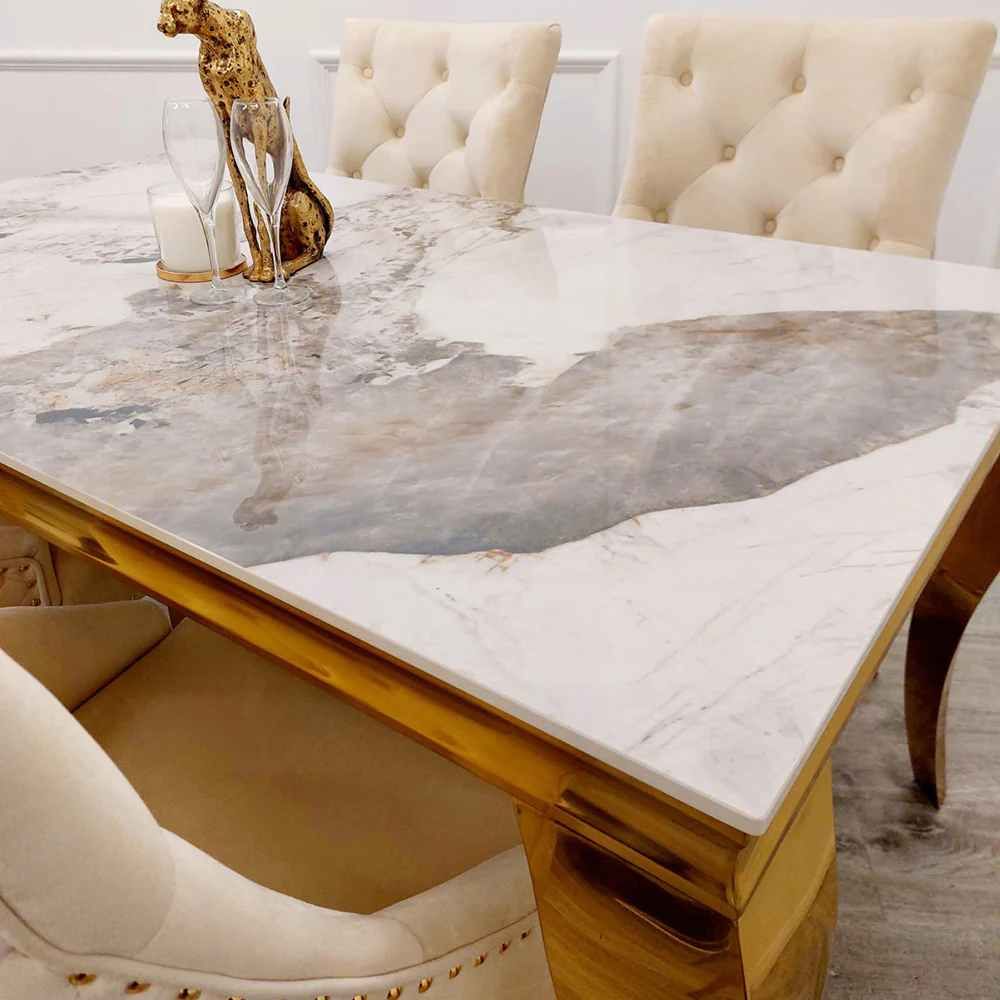 Oakwood Louis Gold Pandora Marble Dining Table Set