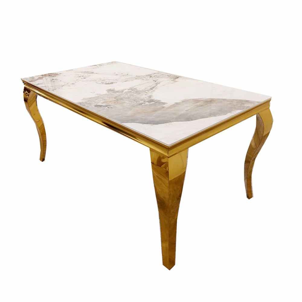 Oakwood Louis Gold Pandora Marble Dining Table Set