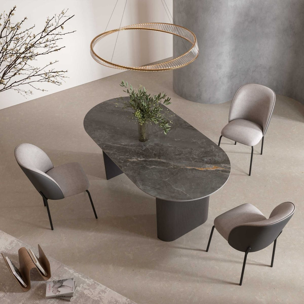 Oakwood Regalia Oval Gloss Ceramic Dining Table Set
