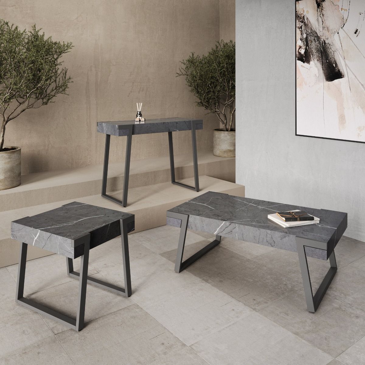 Oakwood Apexa Grey Marble Side Table