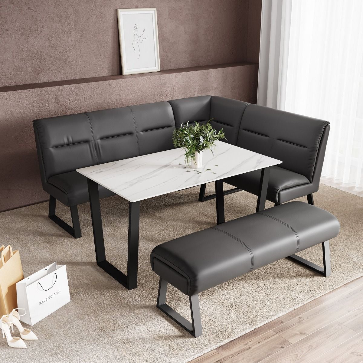 Oakwood Cerella Matte Ceramic Dining Table in Grey or White Set