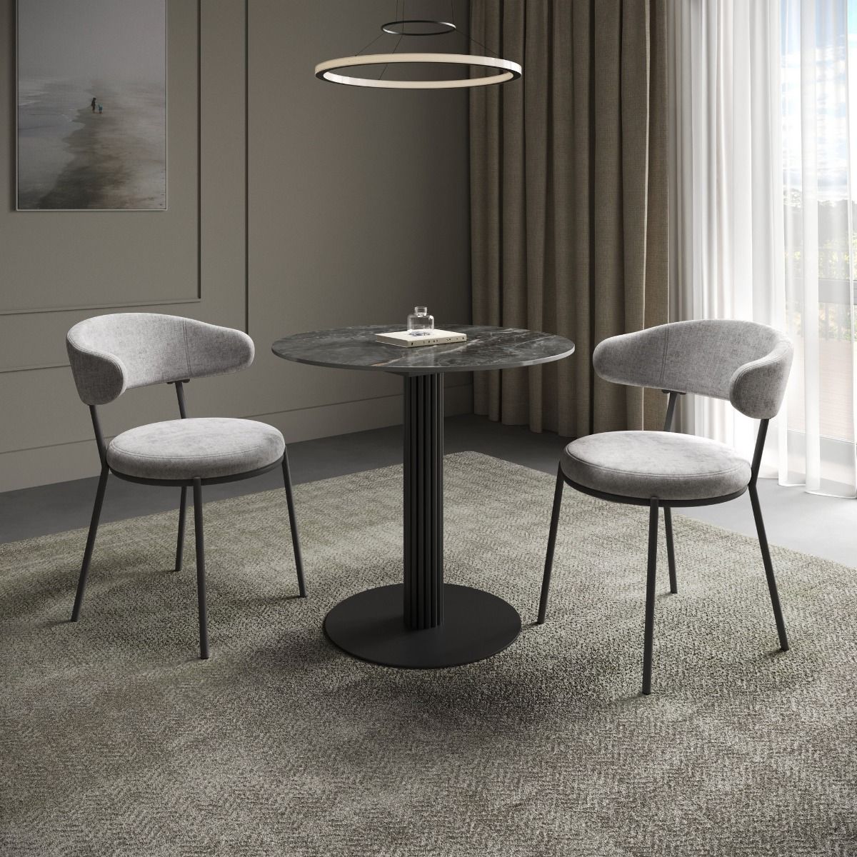 Oakwood Regalia Round Gloss Ceramic Dining Table with Single Stand
