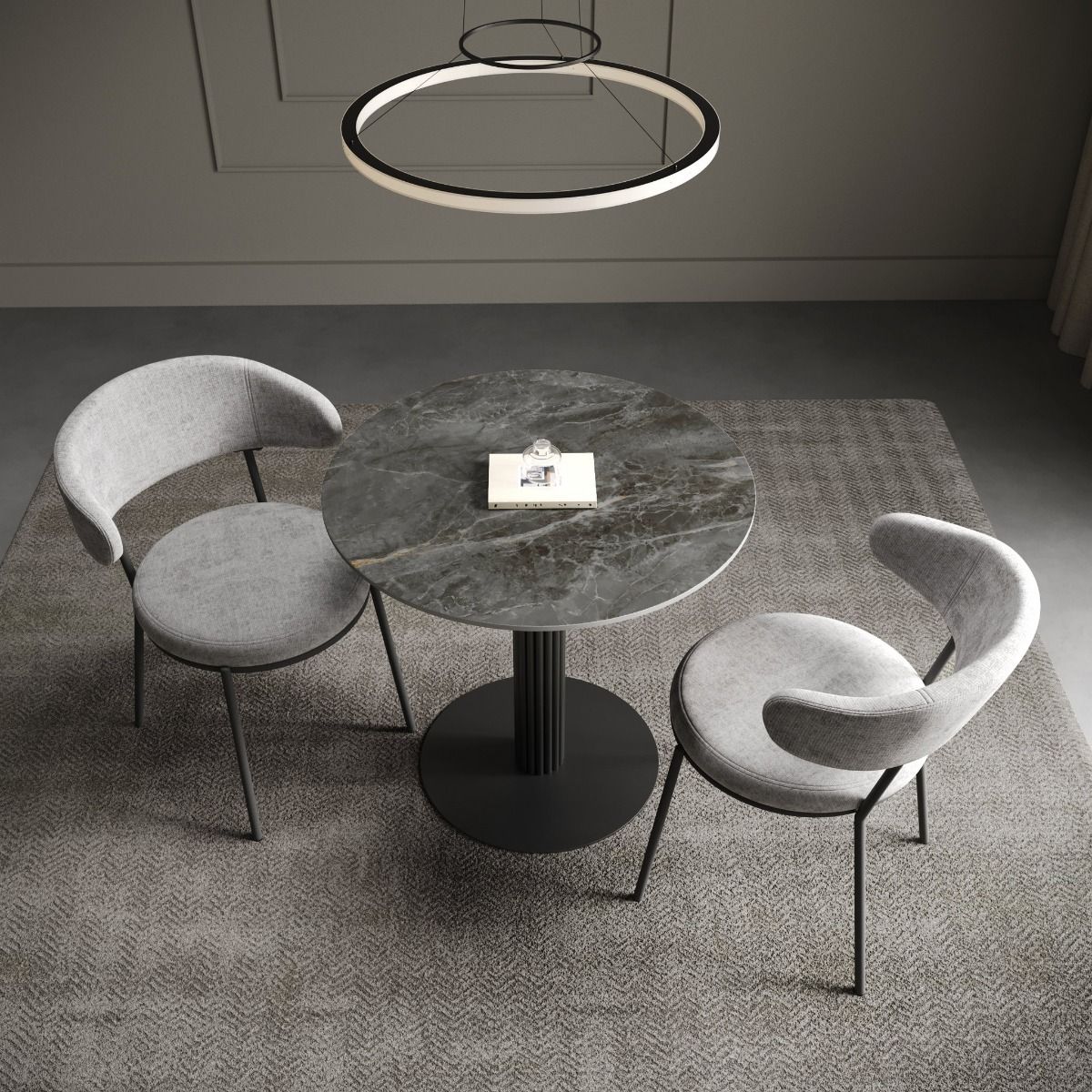Oakwood Regalia Round Gloss Ceramic Dining Table with Single Stand