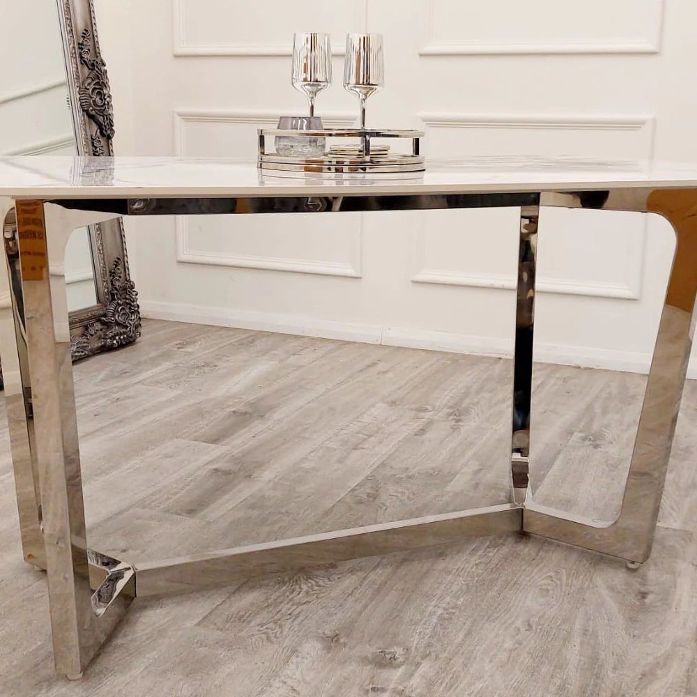 Oakwood Dynasty 1.6 Chrome Dining Table with Polar White Sintered Stone Top