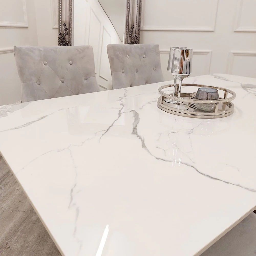 Oakwood Dynasty 1.6 Polar White Sintered Stone Top Chrome Base Dining Table Set