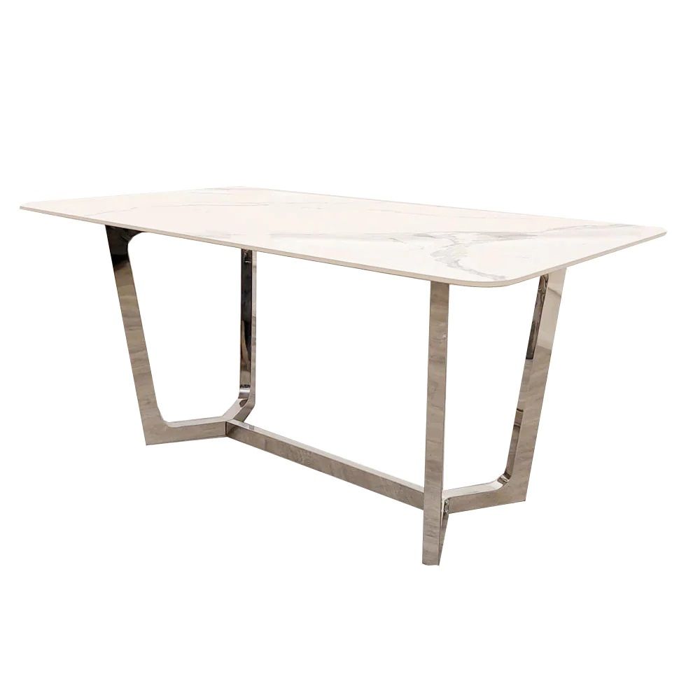 Oakwood Dynasty 1.6 Chrome Dining Table with Polar White Sintered Stone Top