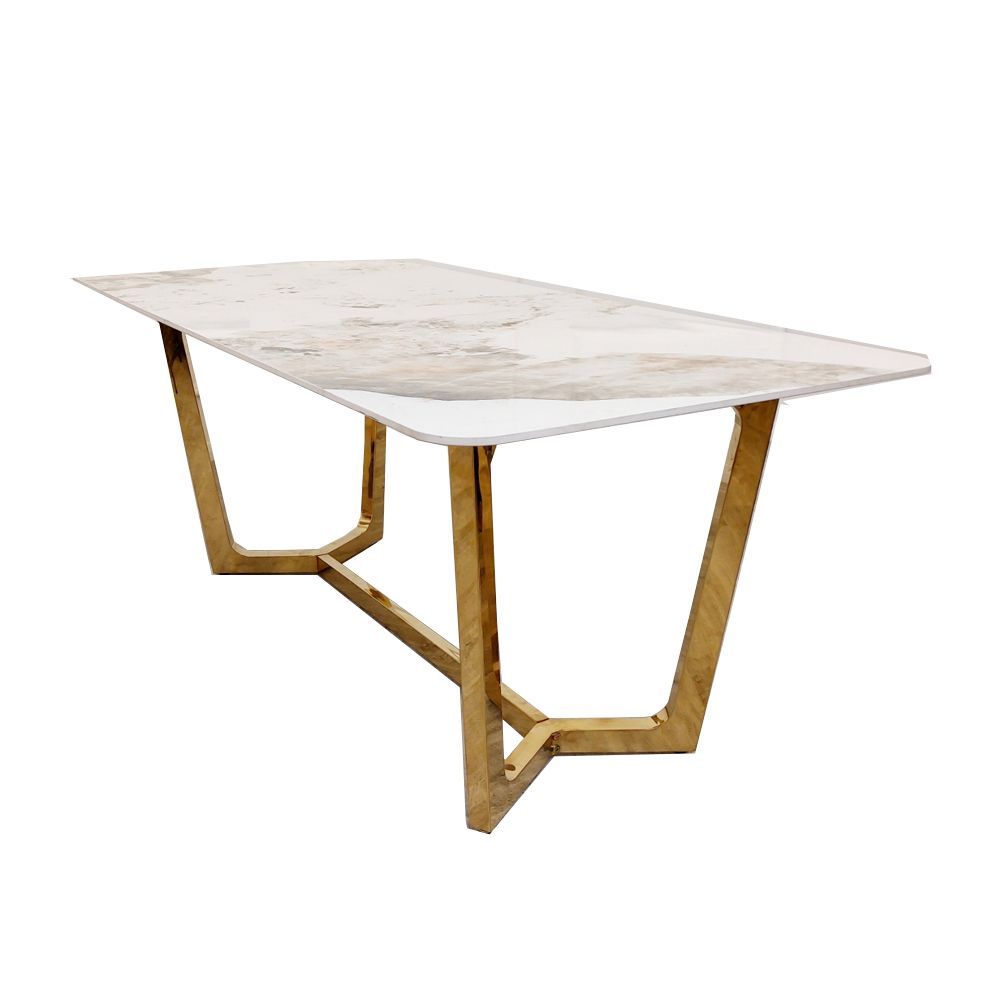 Oakwood Dynasty 1.8M Gold with Pandora Gold Sintered Stone Top Dining Table Set