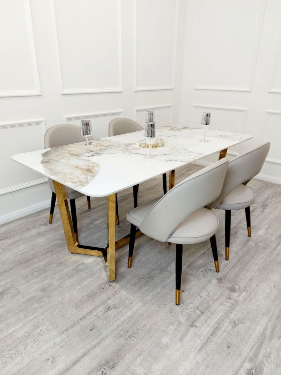 Oakwood Dynasty 1.8M Gold with Pandora Gold Sintered Stone Top Dining Table Set