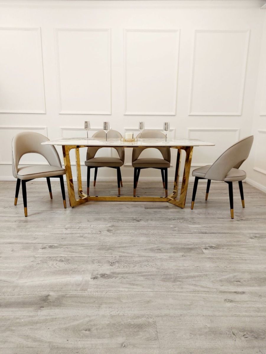 Oakwood Dynasty 1.8M Gold with Pandora Gold Sintered Stone Top Dining Table Set