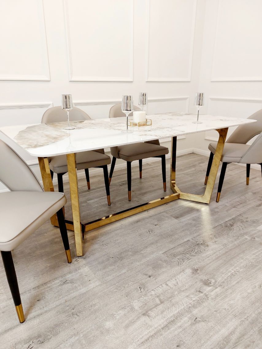 Oakwood Dynasty 1.8M Gold with Pandora Gold Sintered Stone Top Dining Table Set