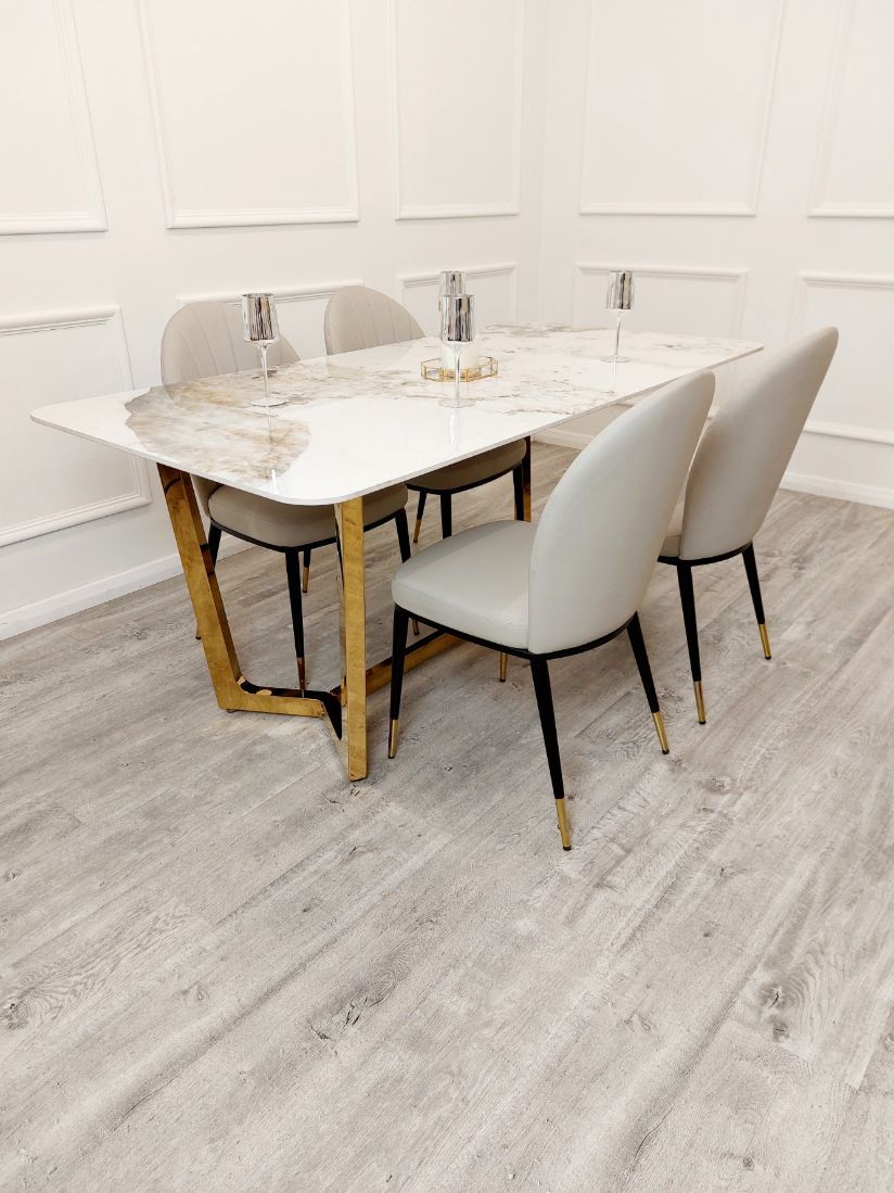 Oakwood Dynasty 1.8M Gold with Pandora Gold Sintered Stone Top Dining Table Set