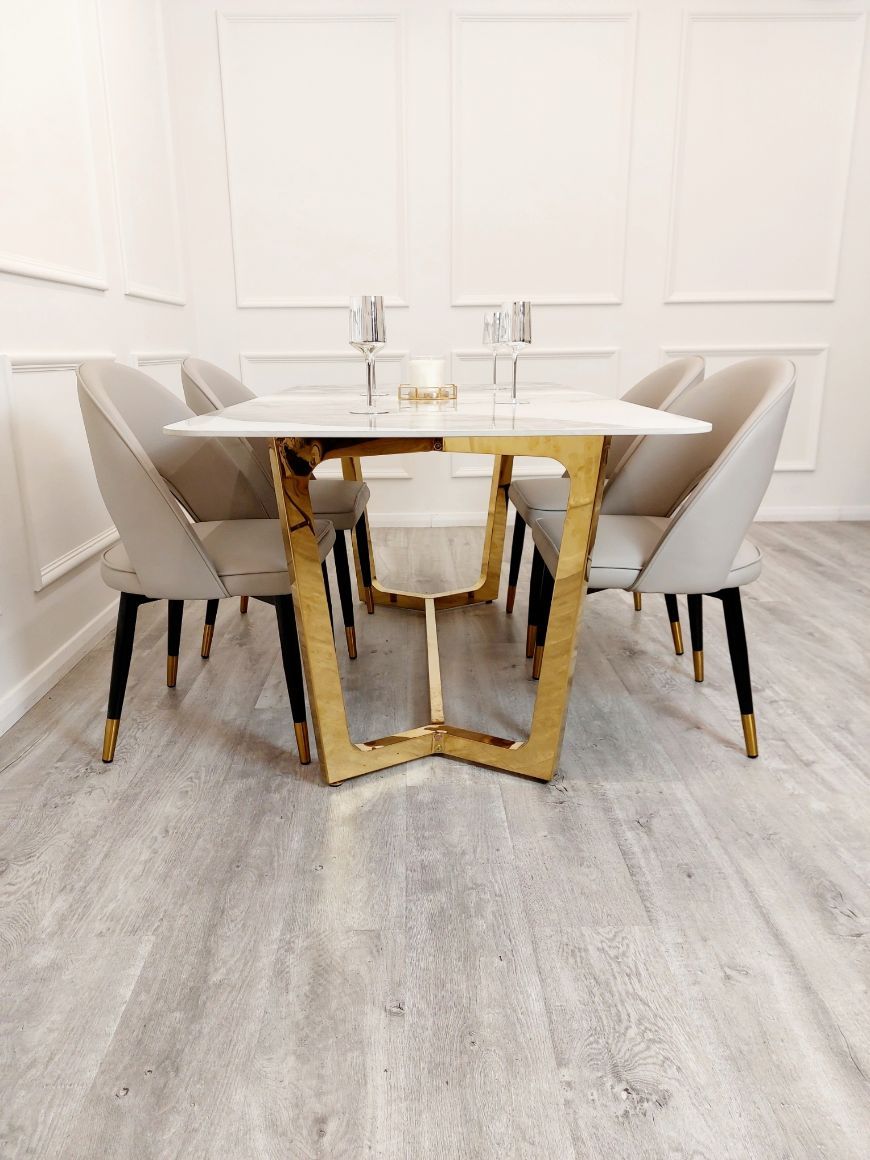 Oakwood Dynasty 1.8M Gold with Pandora Gold Sintered Stone Top Dining Table Set