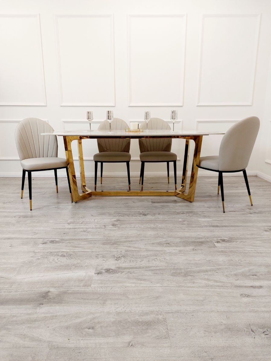 Oakwood Dynasty 1.8M Gold with Pandora Gold Sintered Stone Top Dining Table Set