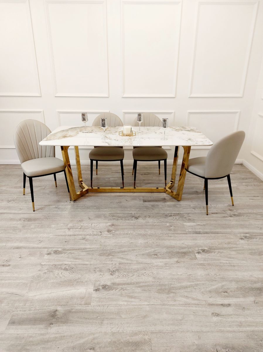 Oakwood Dynasty 1.8M Gold with Pandora Gold Sintered Stone Top Dining Table Set