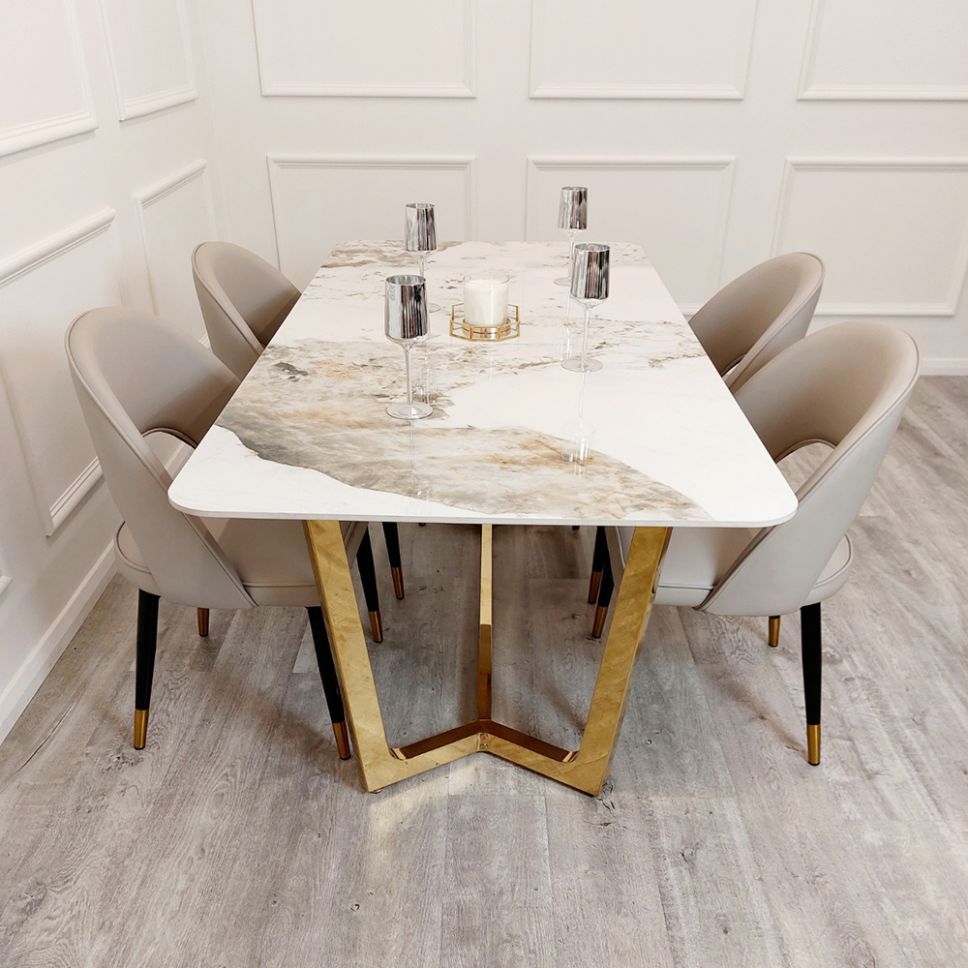 Oakwood Dynasty 1.8M Gold with Pandora Gold Sintered Stone Top Dining Table Set