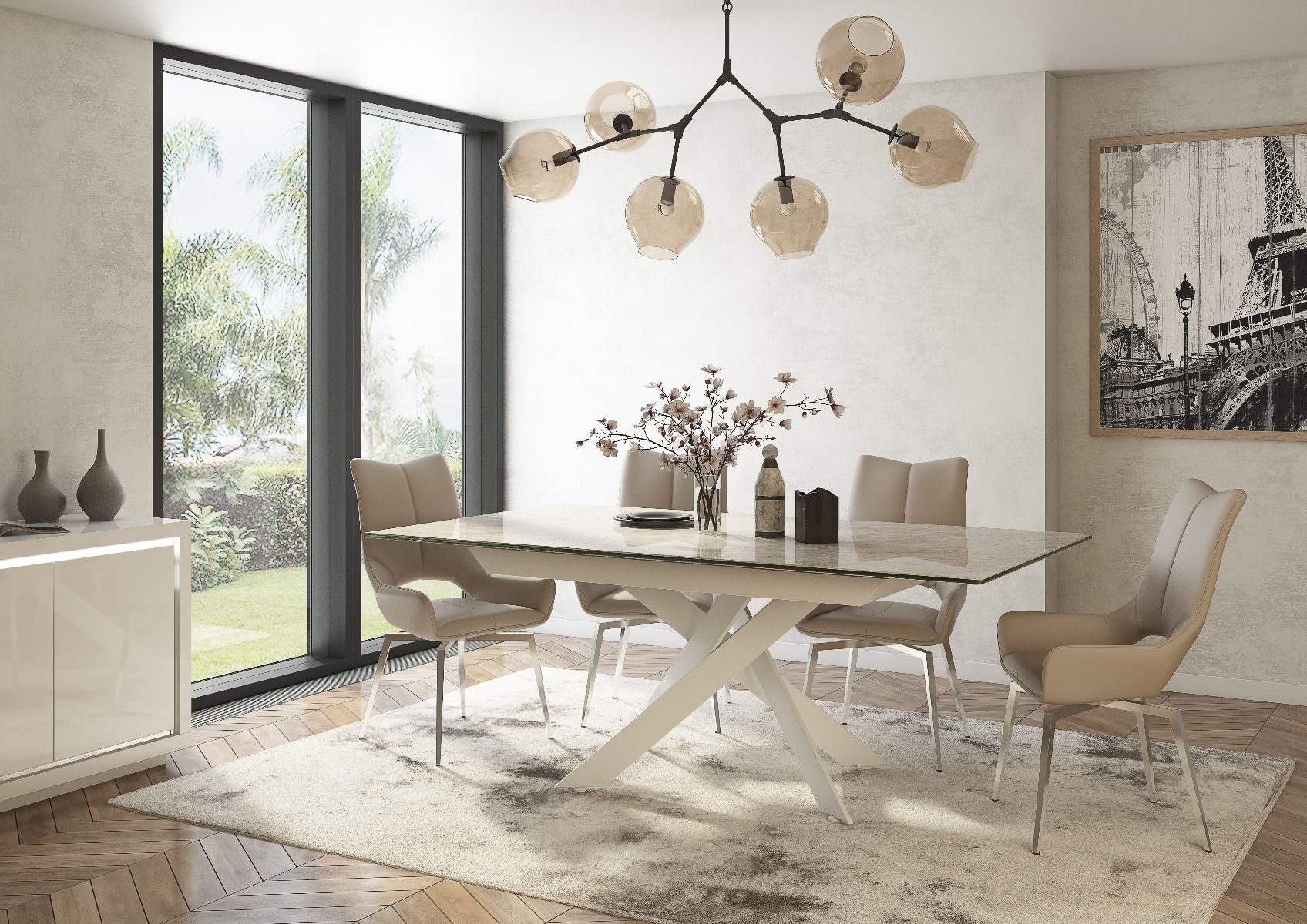 Oakwood Luxor Matte Ceramic Extending Dining Table set