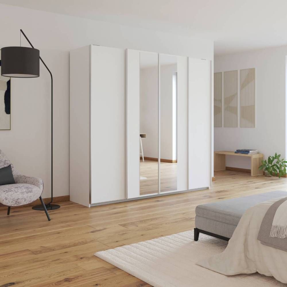 Oakwood Rauch Altera White 4 Door Sliding Wardrobe With Mirror
