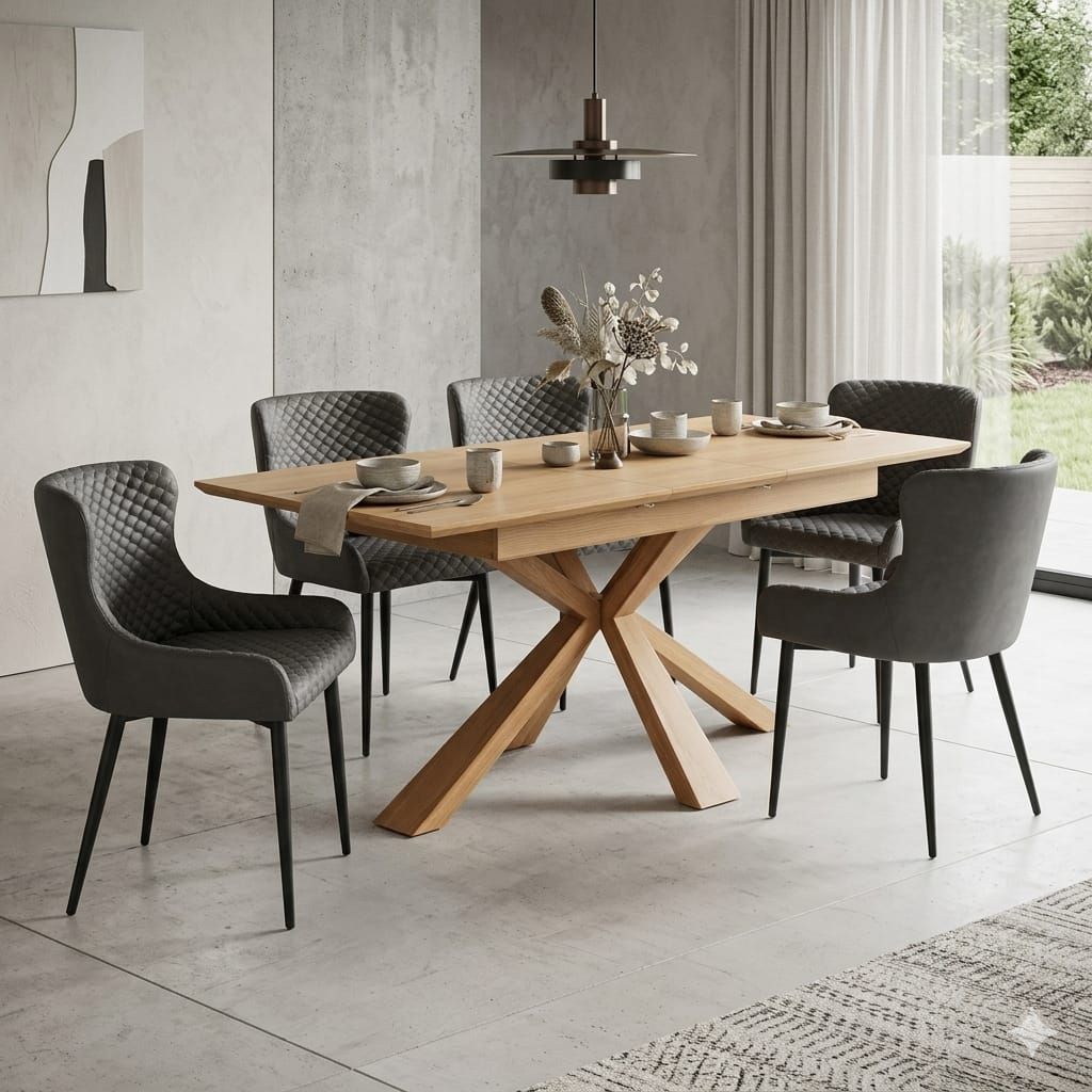Oakwood Harlow 160 Extending Wooden Base Dining Table Set