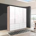 Oakwood Wiemann Loft White Glass Front 200CM Bi-Folding Doors Wardrobe With Drawers