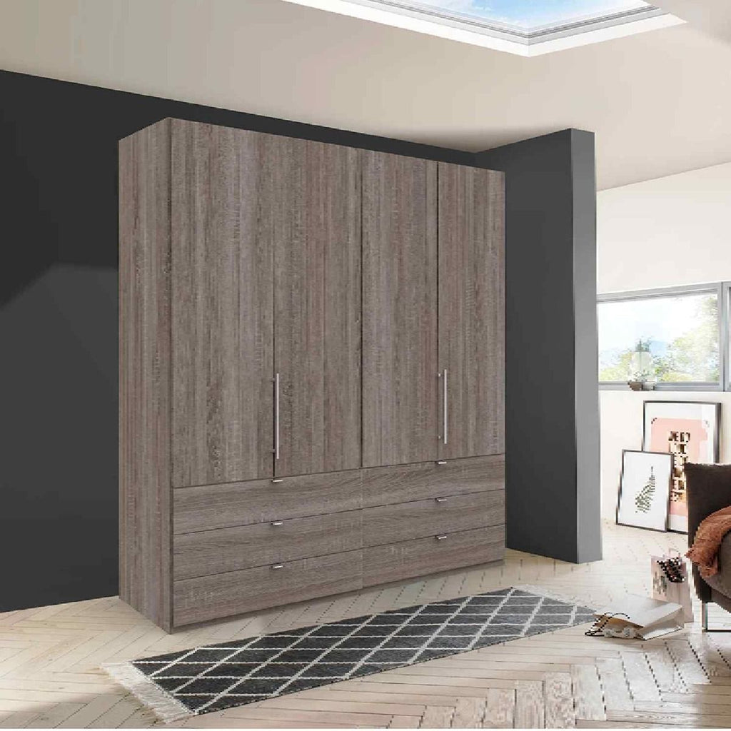 Oakwood Wiemann Loft Dark Rustic Oak 2M Bi-Folding Doors Wardrobe With Drawers
