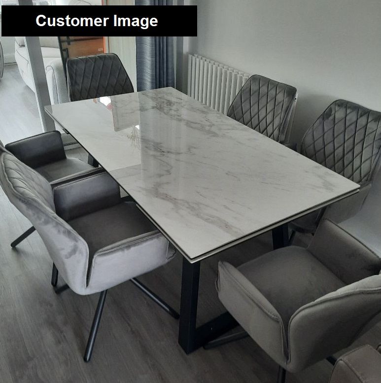 Oakwood Malindi Ceramic Ext White Dining Table With Zanetti Swivel Dining Chairs