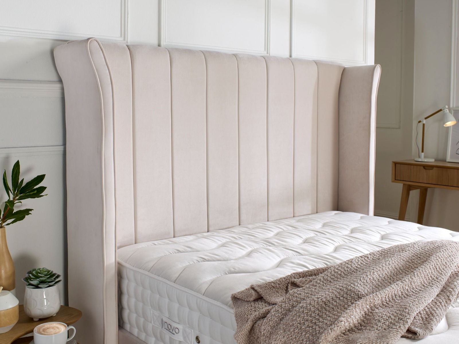 Oakwood Maya Wingback Fabric Upholstered Bed Frame