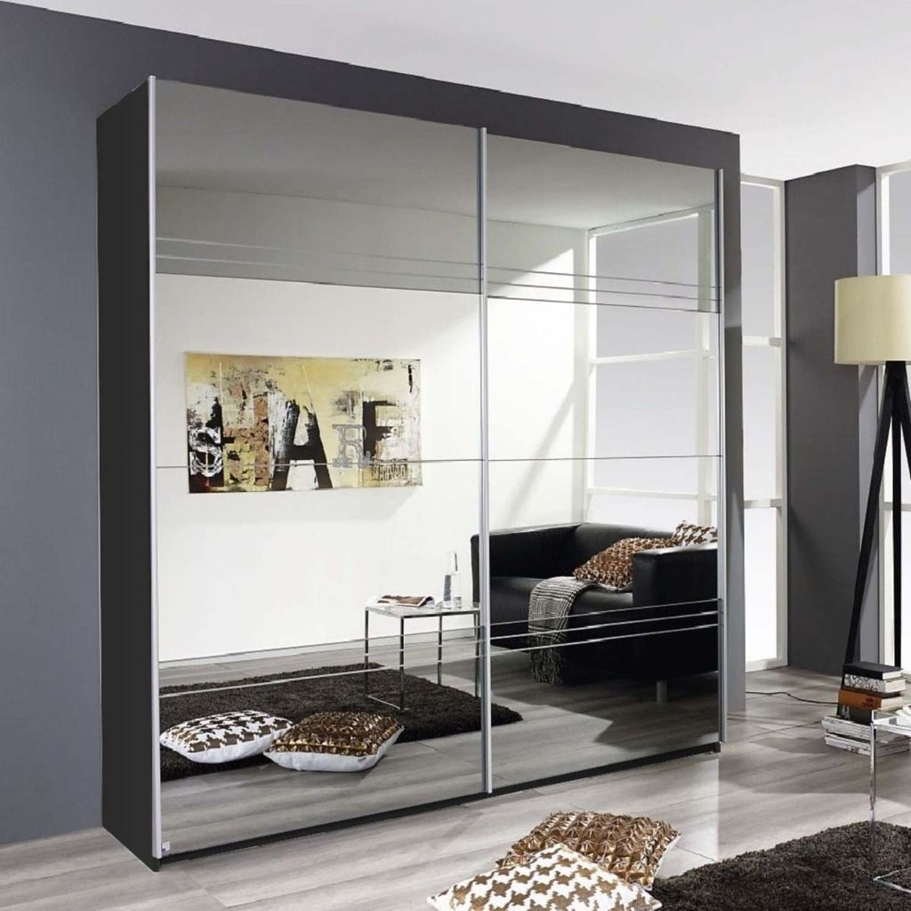 Oakwood Rauch Koblenz Metallic Grey Full Mirror Sliding Door Wardrobe