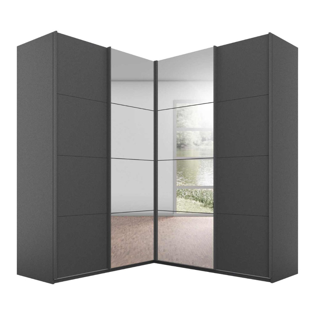 Oakwood Rauch Luma 181cm 4 Door Corner Sliding Wardrobe with 2 Decor Doors and 2 Mirror Doors