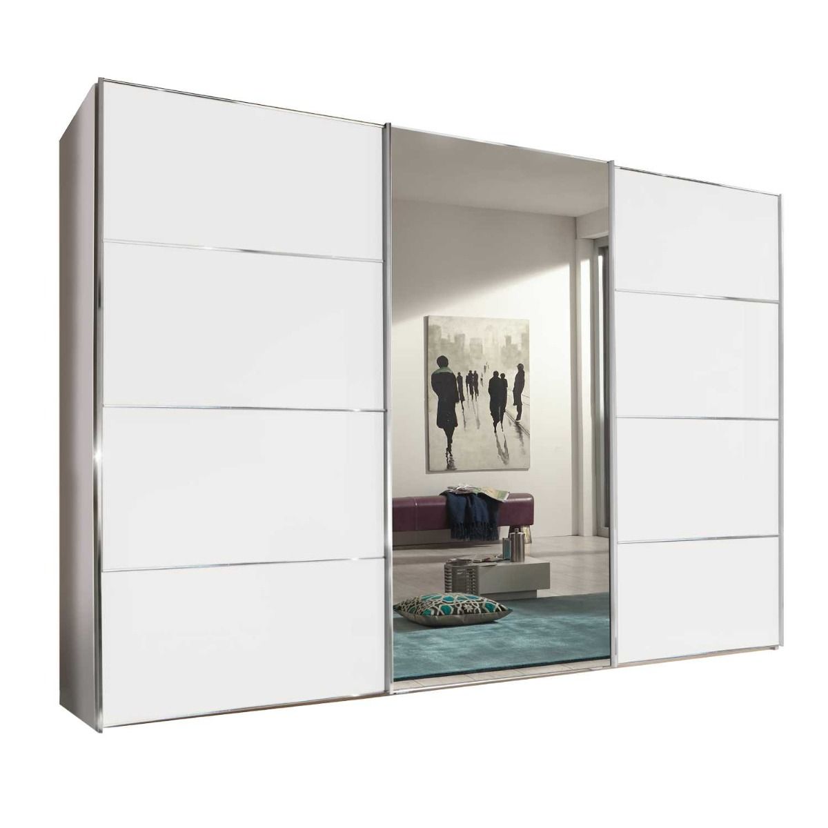 Oakwood Wiemann Miami Plus White 3 Door Sliding Wardrobe with Mirror