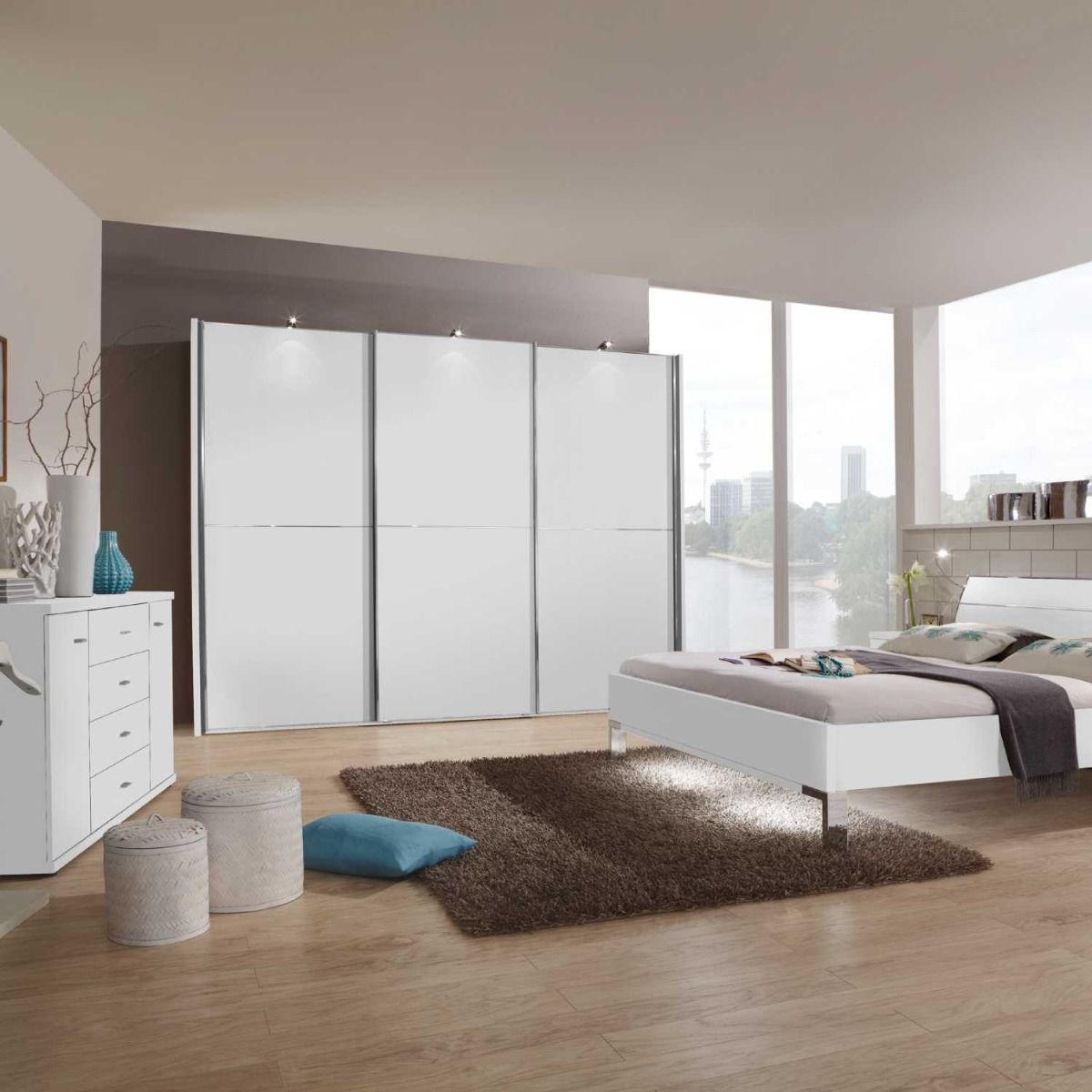 Oakwood Wiemann White Miami2 Sliding 3 Door Wardrobe - 2 Panel Door - Colour Choice