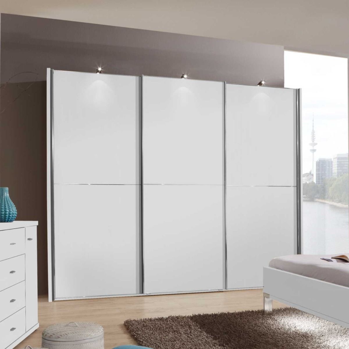 Oakwood Wiemann White Miami2 Sliding 3 Door Wardrobe - 2 Panel Door - Colour Choice