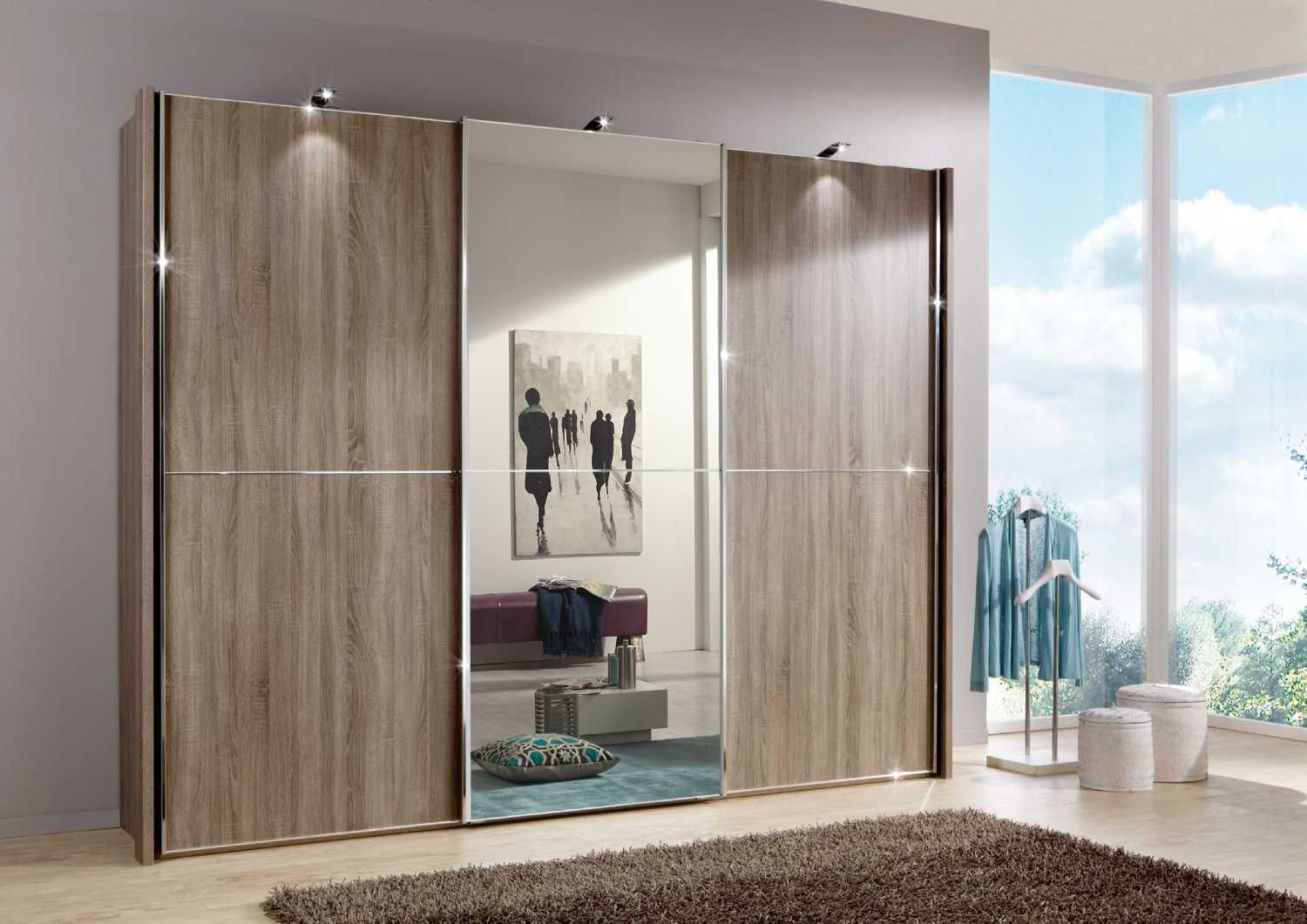 Oakwood Wiemann Miami2 Dark Rustic Oak And Glass 3 Door Sliding Wardrobe 217CM Tall