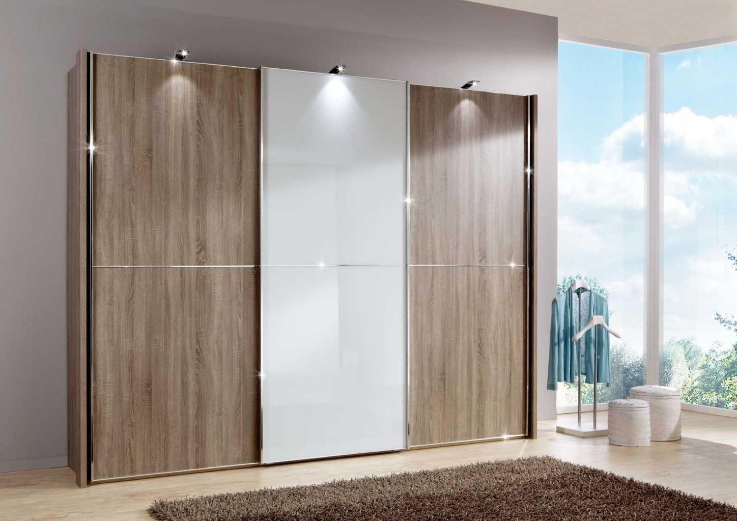 Oakwood Wiemann Miami2 Dark Rustic Oak And Glass 3 Door Sliding Wardrobe 217CM Tall