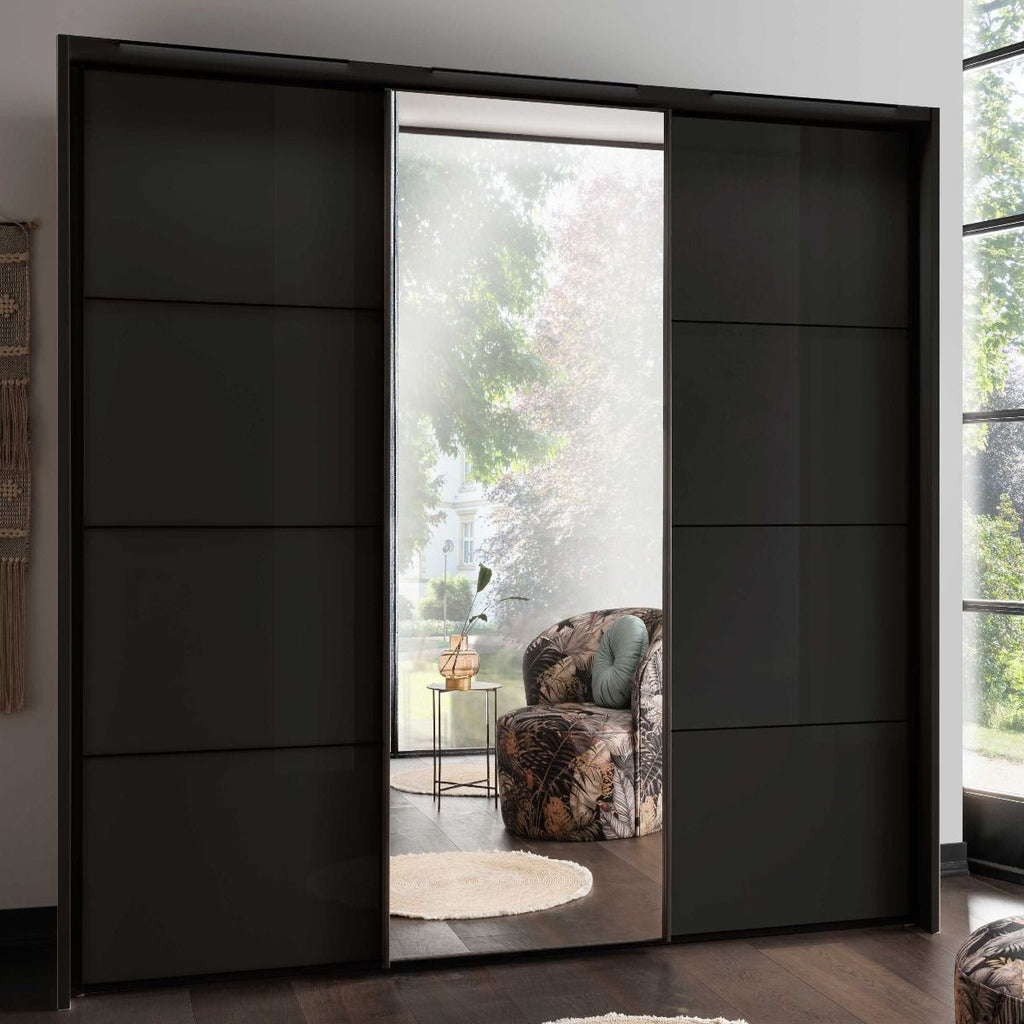 Oakwood Wiemann Miami Plus Graphite Glass With Mirror 3 Sliding Door Wardrobe- 250 CM