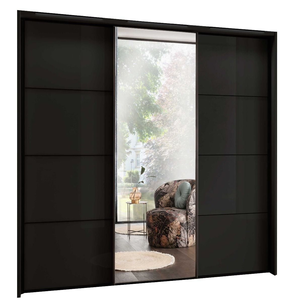 Oakwood Wiemann Miami Plus Graphite Glass With Mirror 3 Sliding Door Wardrobe- 250 CM