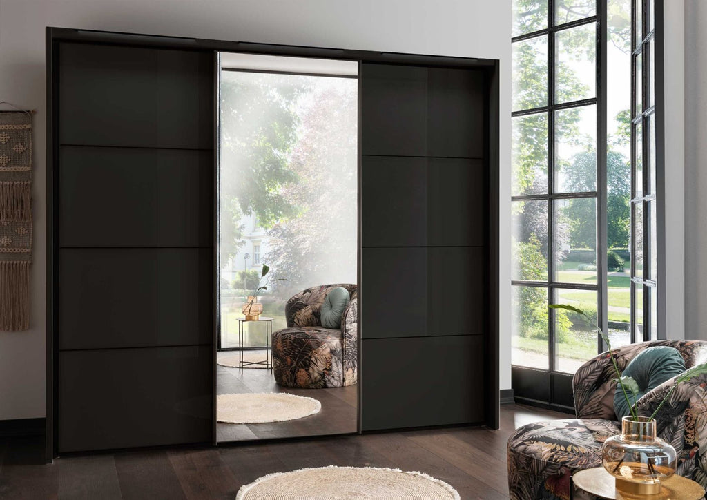 Oakwood Wiemann Miami Plus Graphite Glass With Mirror 3 Sliding Door Wardrobe- 250 CM
