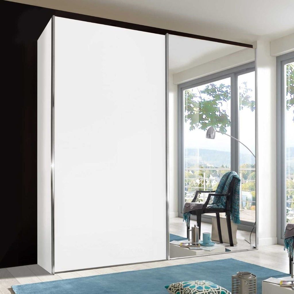 Oakwood Wiemann Miami Plus White Glass 2 Door Sliding Wardrobe With Mirror