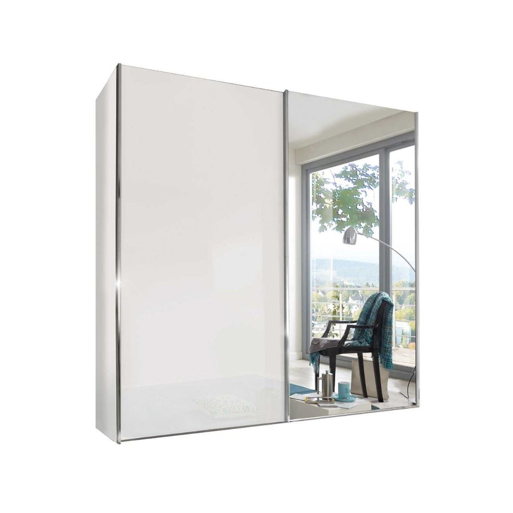 Oakwood Wiemann Miami Plus White Glass 2 Door Sliding Wardrobe With Mirror