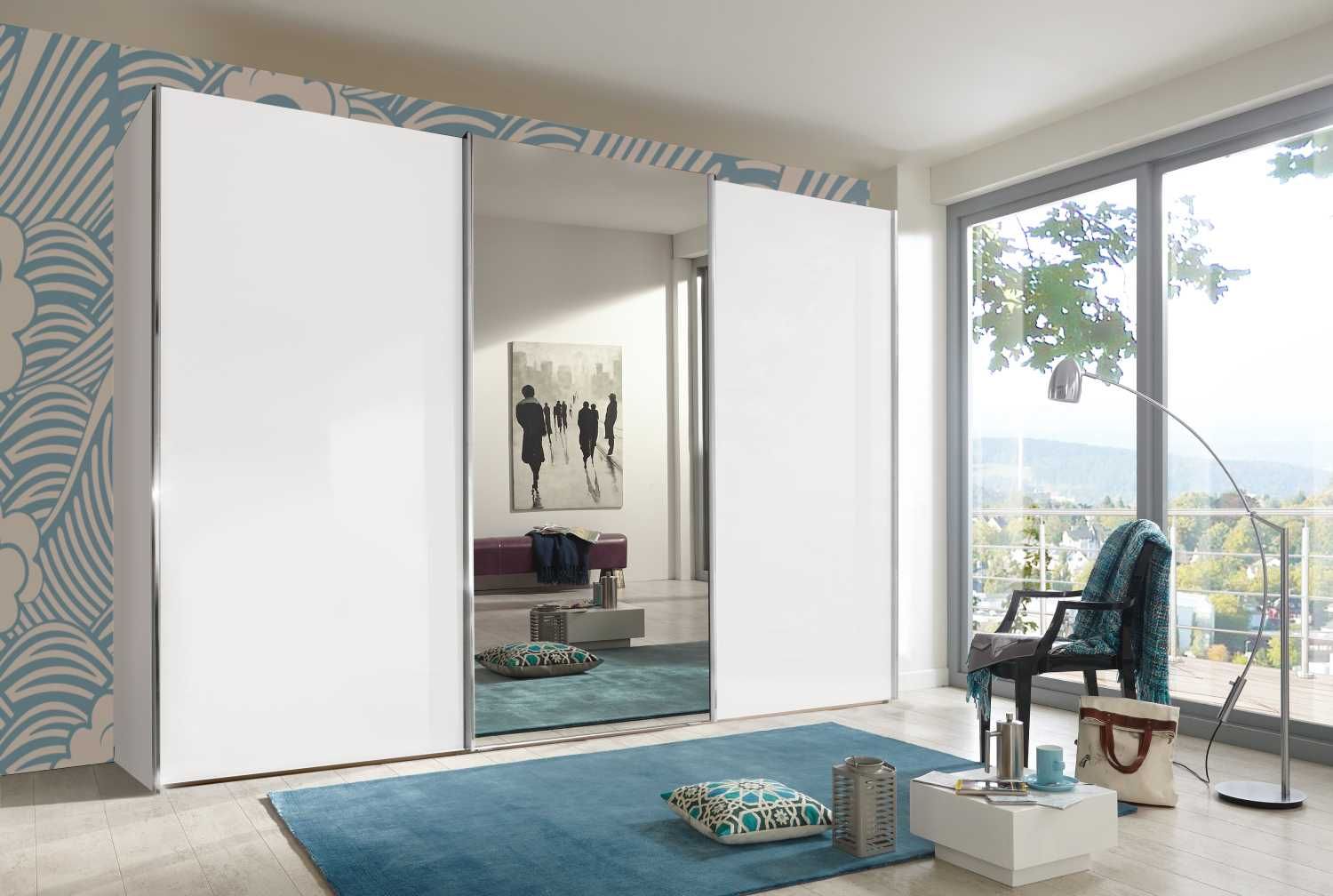 Oakwood Wiemann Miami Plus White 3 Door Sliding Wardrobe With Mirror 217cm Tall