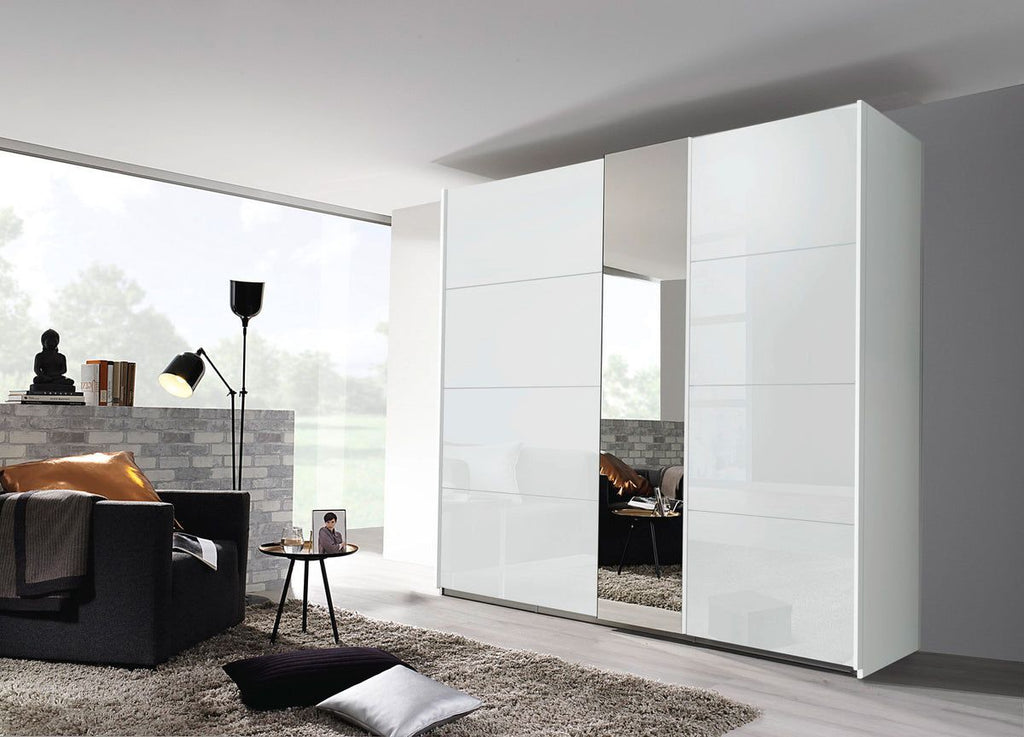 Oakwood Rauch Miramar Perth White Glass Sliding Door Wardrobe