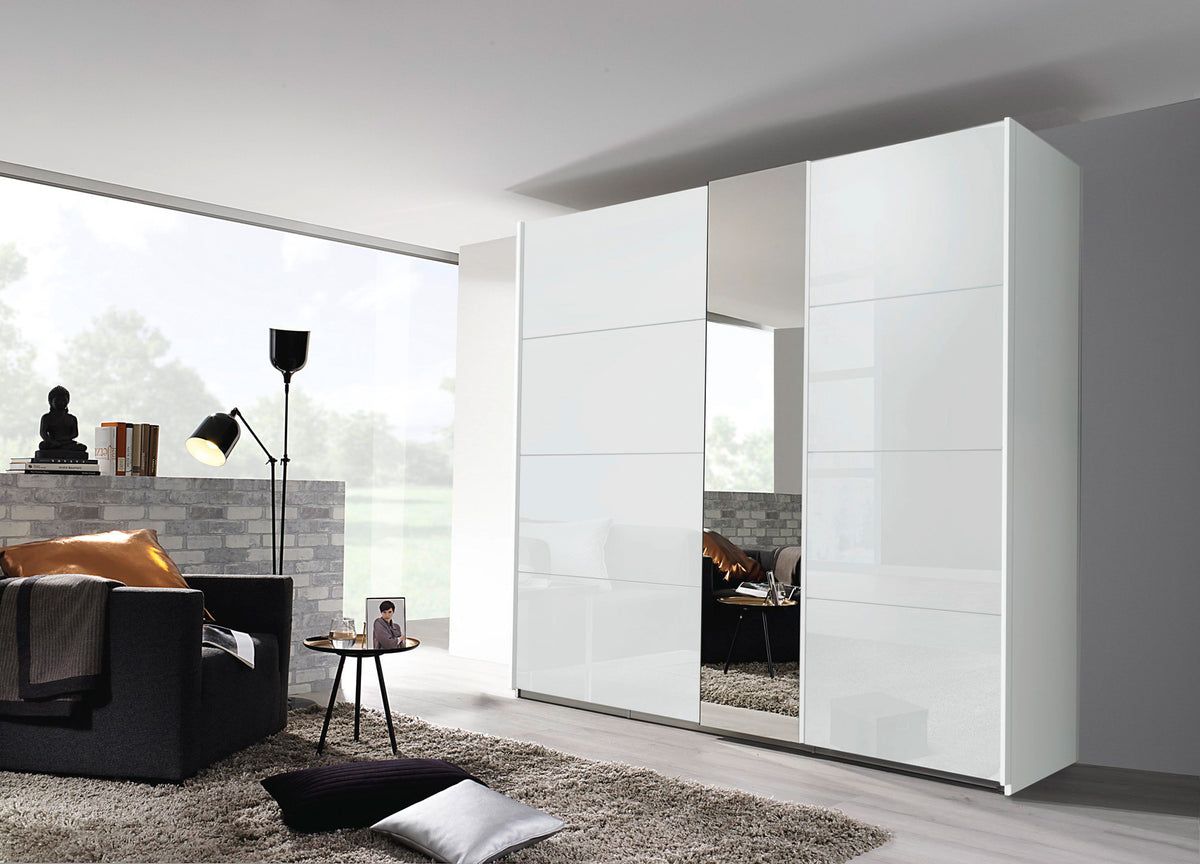 Oakwood Rauch Miramar Perth White Glass Sliding Door Wardrobe